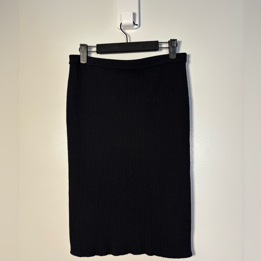 Eileen Fisher Black Ribbed Knit Pencil Skirt extra fine merino wool!